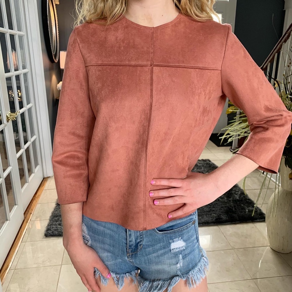 Pink suede long sleeve top!